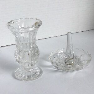 VTG Zajecar Crystal 24% Lead Clear Glass Ring Holder & Bud Vase Yugoslavia